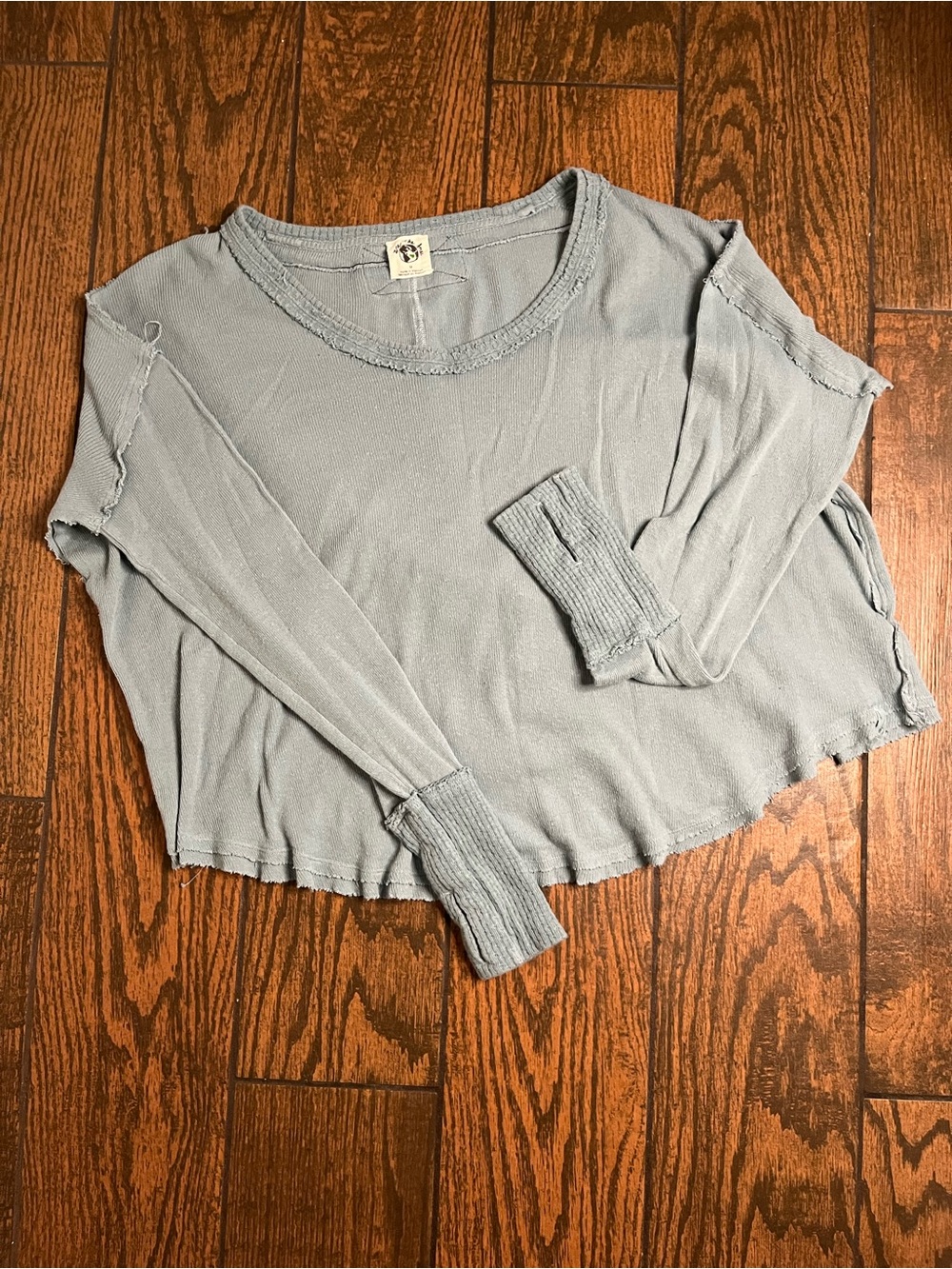 We The Free Blue Long-Sleeve Ribbed Cuff Top